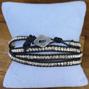 Leather & Metal Bead Wrap Bracelet